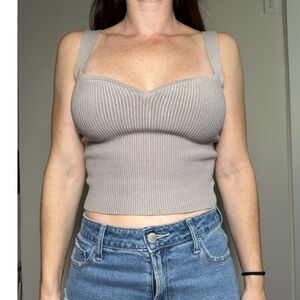 Abercrombie and Fitch Sweatheart Ribbed Beige Gray Tank Size M NWT